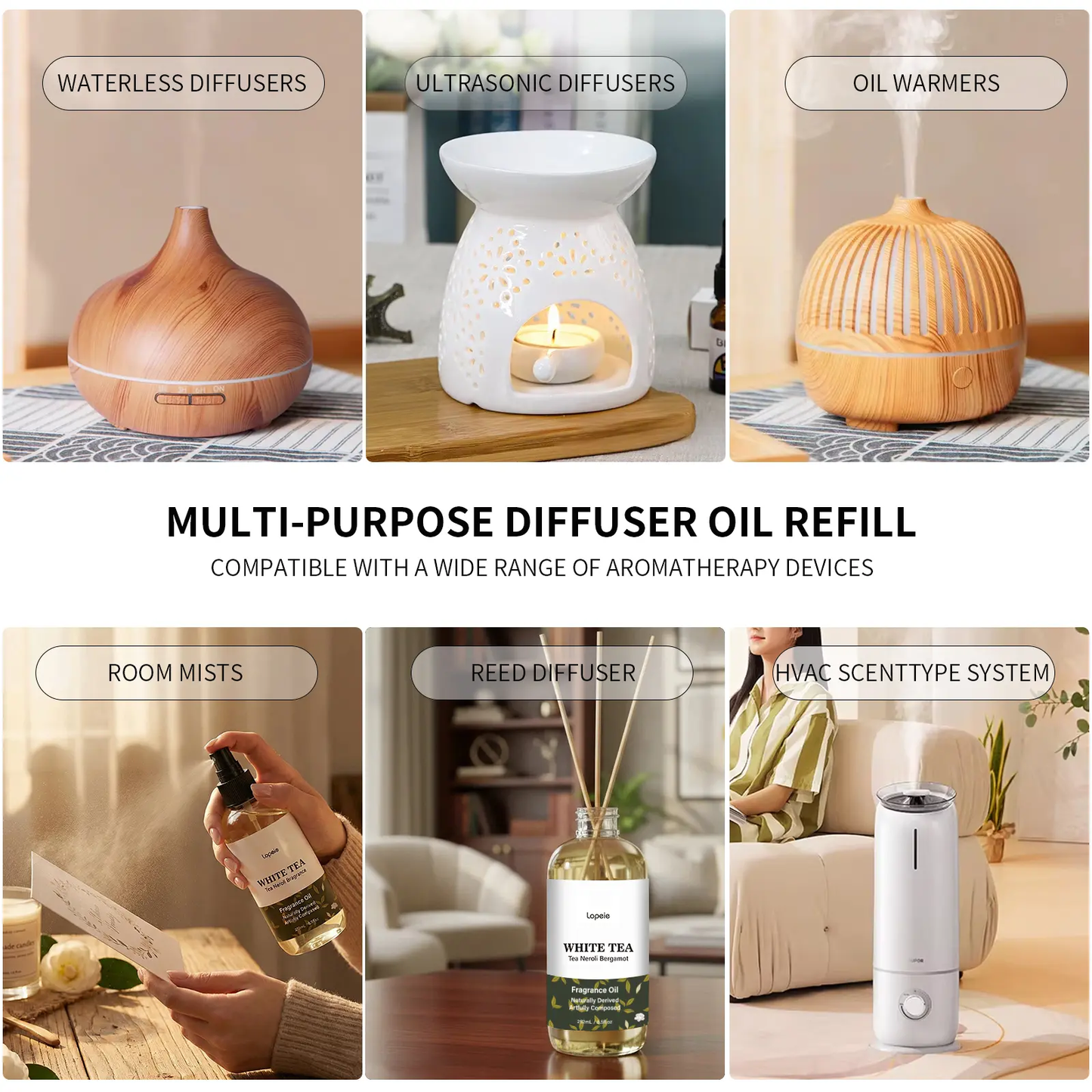 Lopeie 118ml Hotel Grade Diffuser Oil Refill – White Tea Neroli Bergamot Aromatherapy Oil-VIM