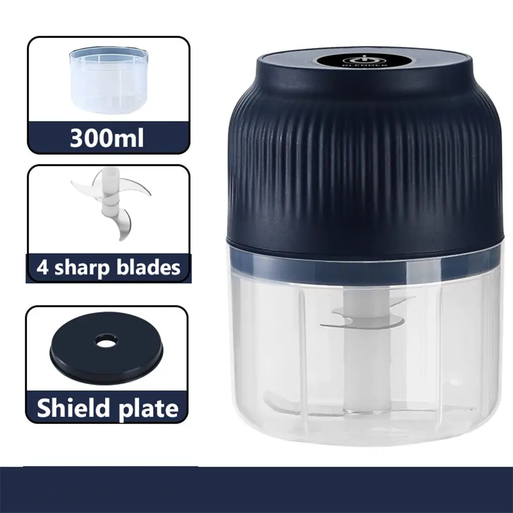 Portable Electric Garlic Chopper 300ML 4 Sharp Blades, Wireless Veggie Fruit Meat Spice Processor-VIM
